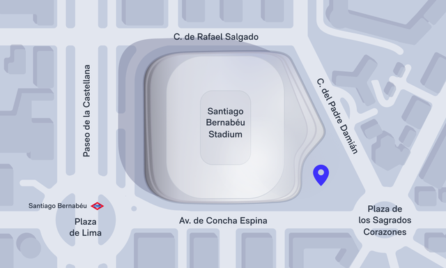 Map focusing on Bernabéu Stadium