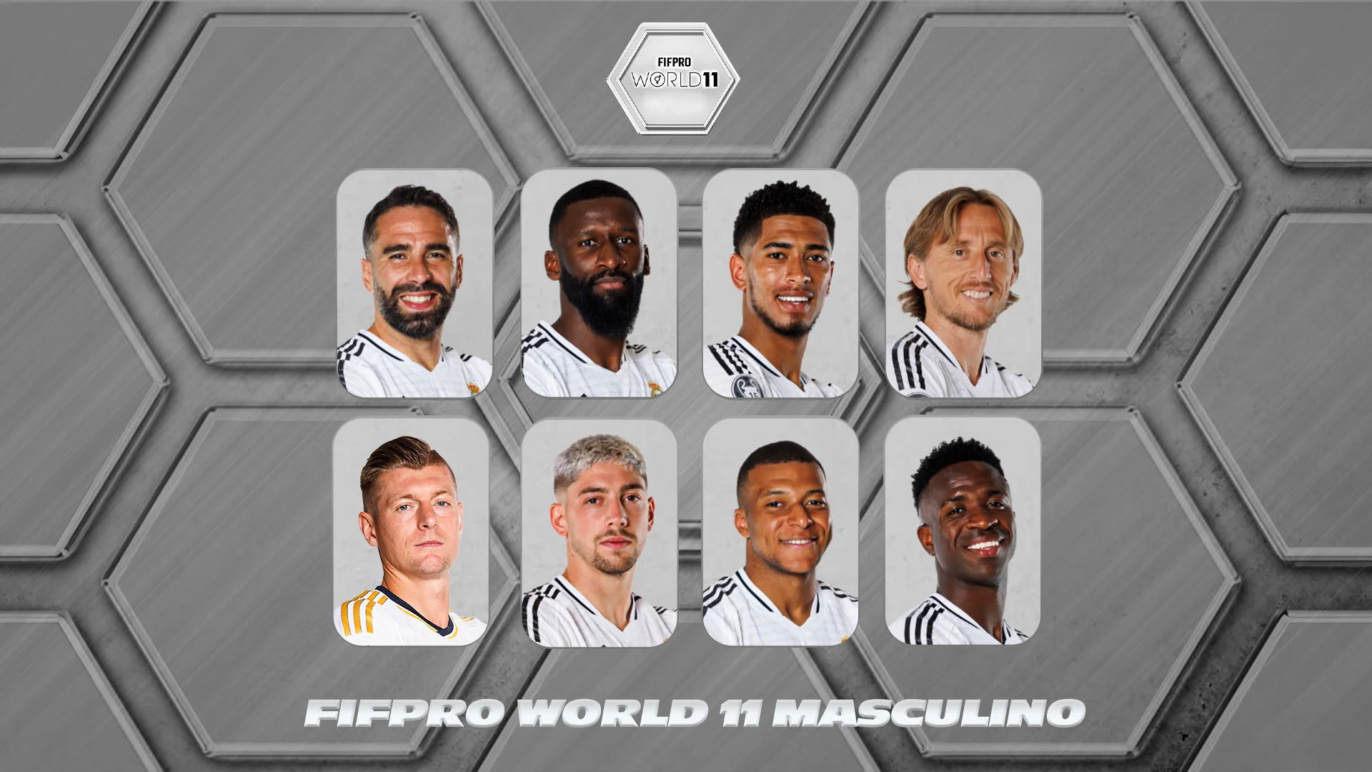 Carvajal, Rüdiger, Bellingham, Modric, Kroos, Valverde, Mbappé e Vini Jr. são indicados ao FIFPRO World 11 Masculino de 2024